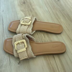 Tan Woven Slide Sandals